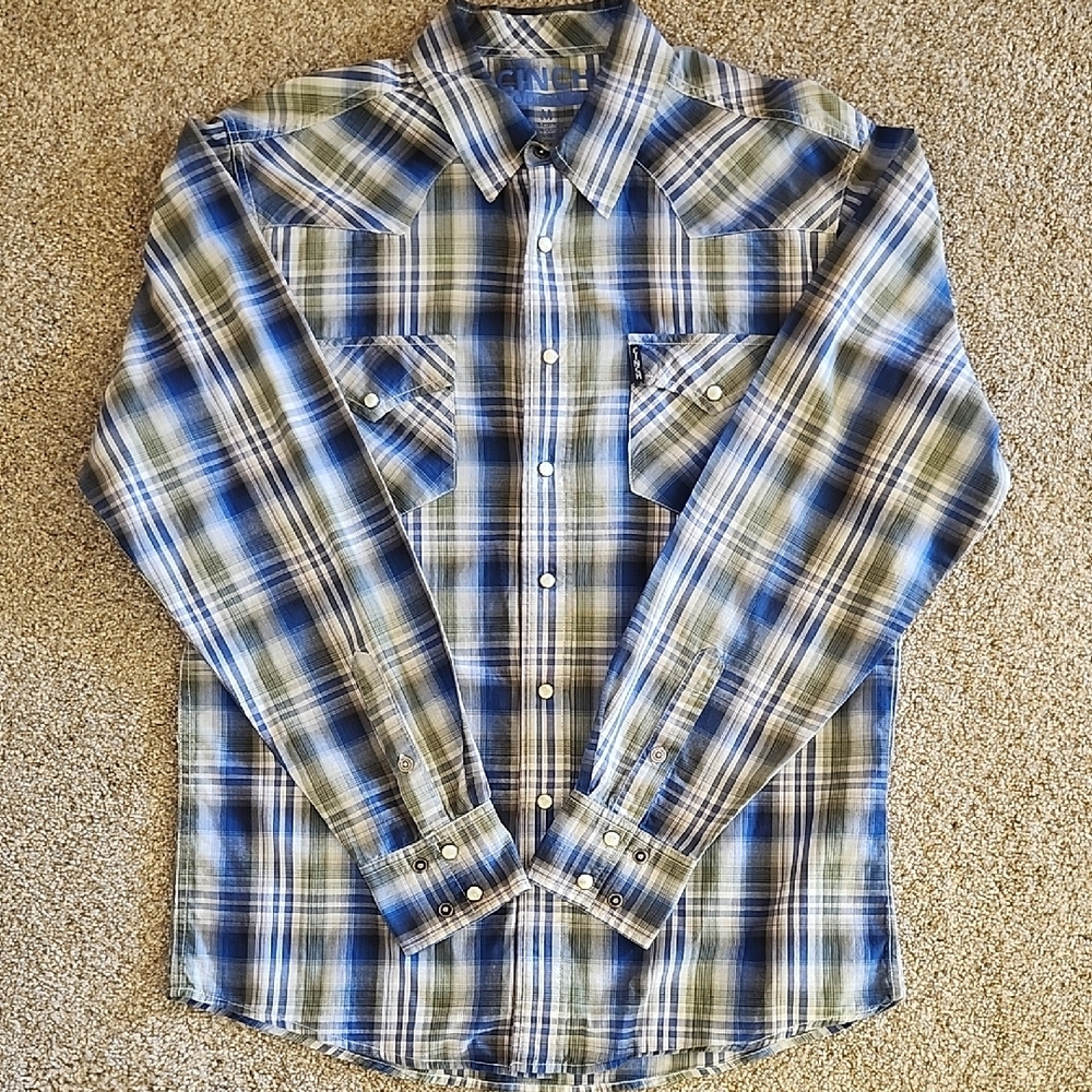 Cinch Blue and Green Casual Button Down Shirt